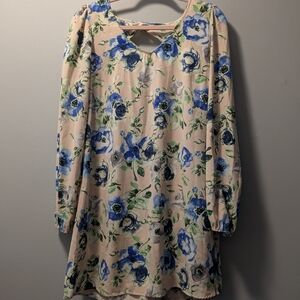 Floral Long Sleeve Dress - Blue and Cream